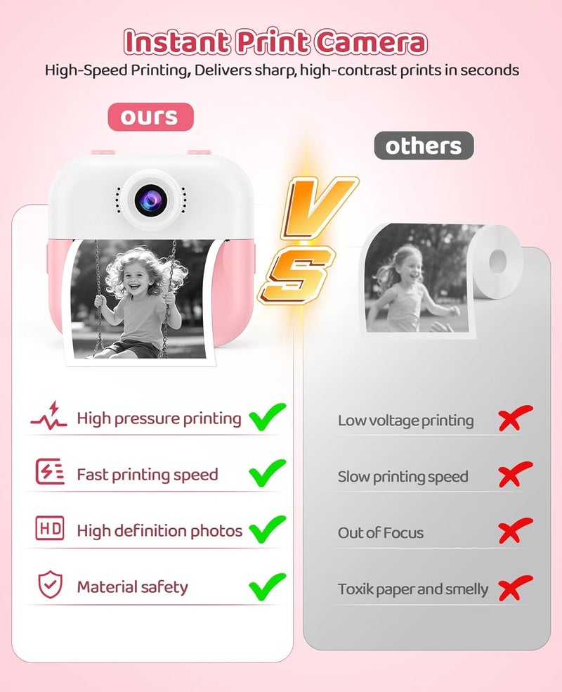 DITUPAN Instant Print Front Rear Dual Selfie Kids Camera for Kids Christmas Birthday Gifts for Girls Age 3-12 Portable Toys for 3 4 5 6 7 8 9 10 Year Old Girl with 32GB SD Card Digital Camera - Image 3